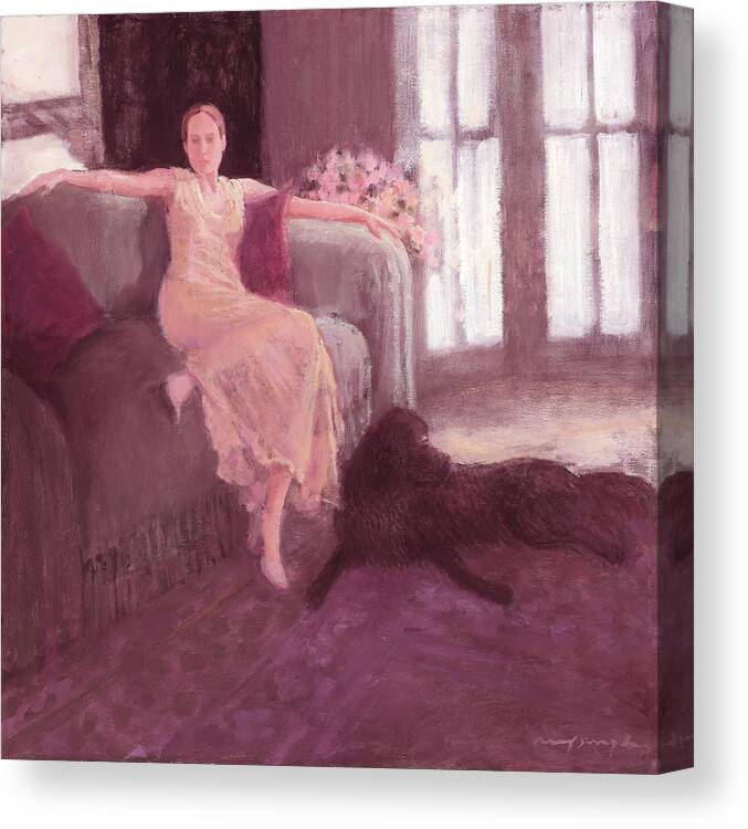 Lady Sitting Canvas Print featuring the painting Amy and Bogey by J Reifsnyder