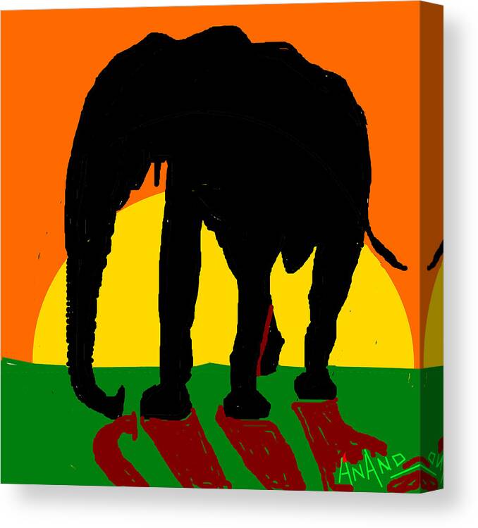 An Elephant And Sun Canvas Print featuring the digital art An Elephant And Sun by Anand Swaroop Manchiraju
