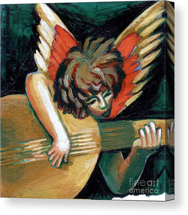 Angel Canvas Print featuring the painting Angel With Lute by Genevieve Esson