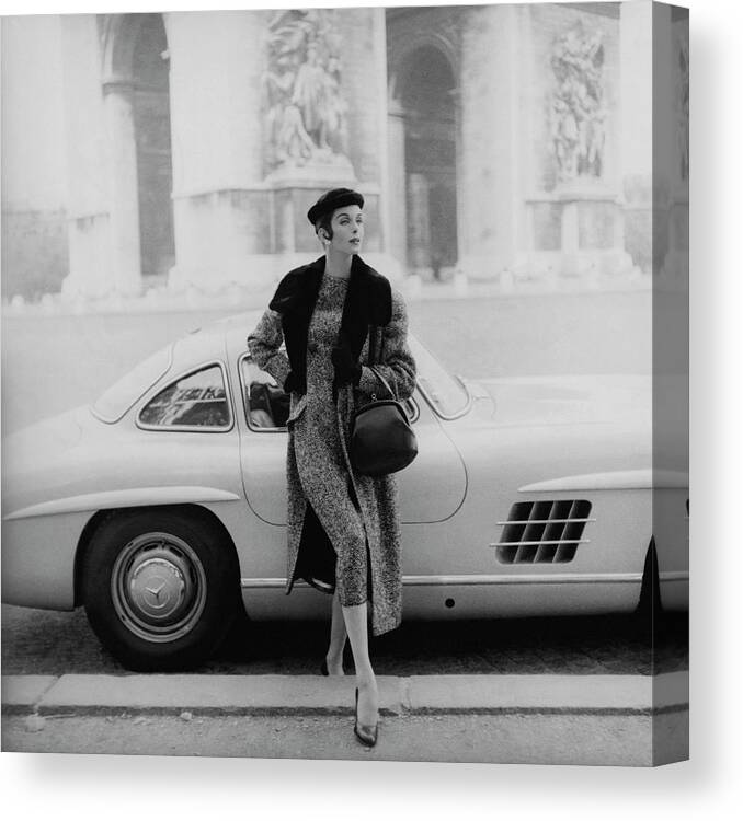 Fashion Canvas Print featuring the photograph Anne St. Marie By A Mercedes-benz Car by Henry Clarke