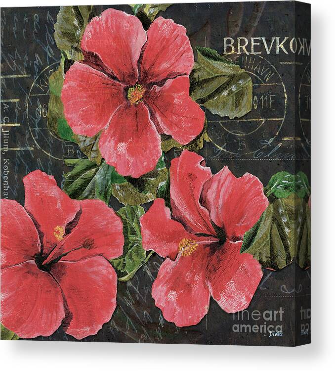 Pink Canvas Print featuring the painting Antique Hibiscus Black 3 by Debbie DeWitt