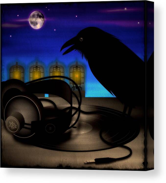 Bird Canvas Print featuring the digital art Audiophile Raven by Milton Thompson
