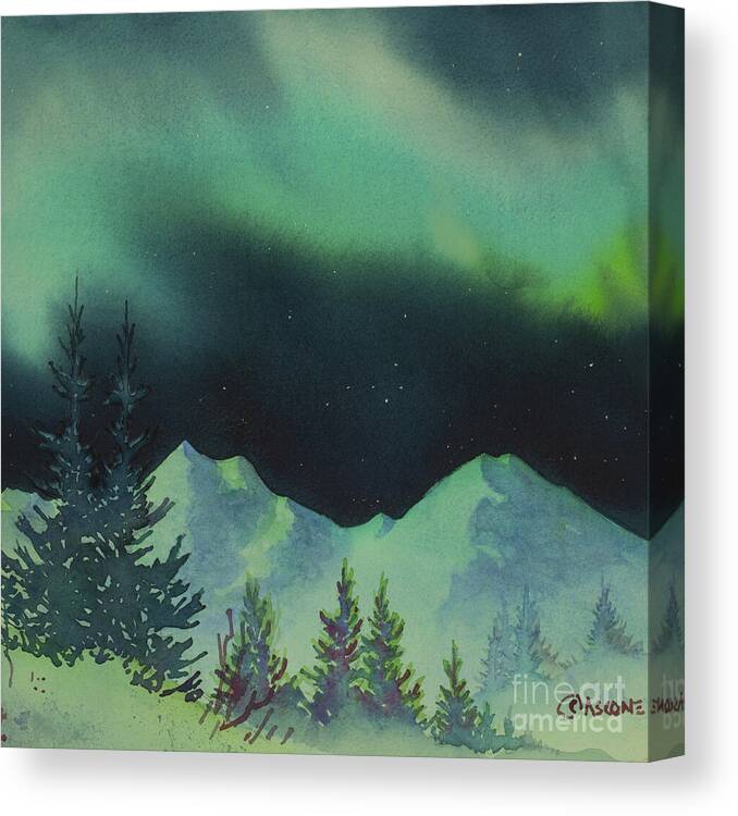 First Snow Canvas Print featuring the painting Aurora Dance in Square by Teresa Ascone