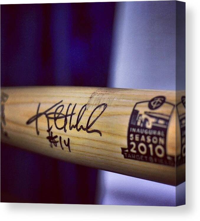 Mlb Canvas Print featuring the photograph Autographed Bat. #kenthrbek #mntwins by Betsy B