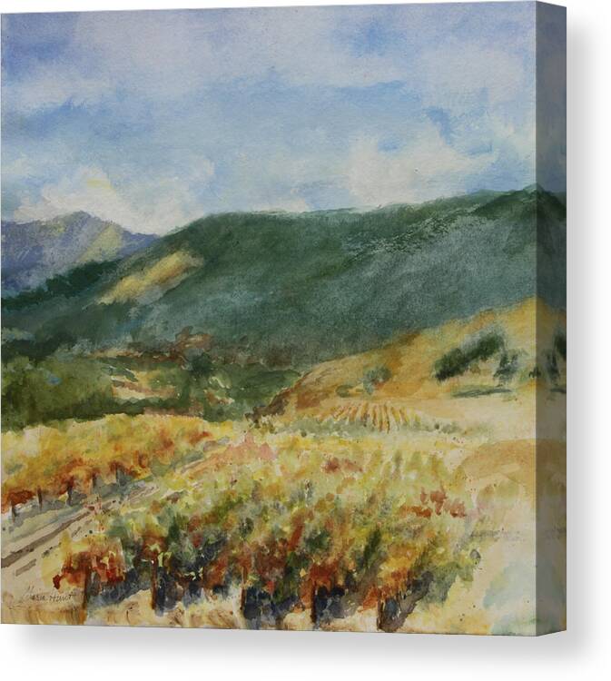 Autumn In The Vineyards Canvas Print featuring the painting Harvest Time In Napa Valley by Maria Hunt