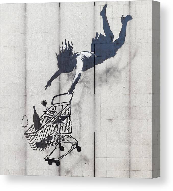 Graffiti#street#art#popart#urban#mural#hip Hop#kulture#banksy#shop#until You#drop Canvas Print featuring the photograph Banksy Shop Till U Drop by Arik Bennado