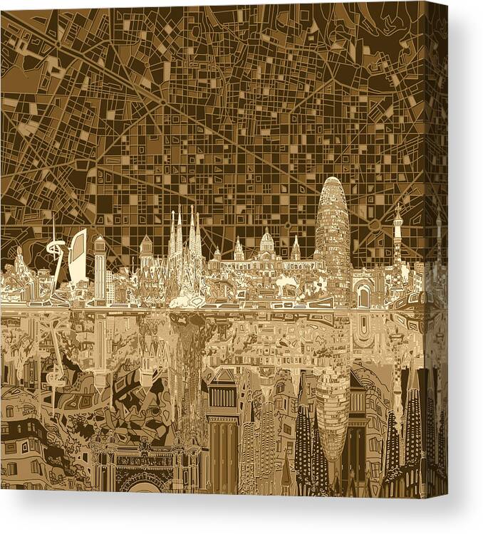 Barcelona Canvas Print featuring the painting Barcelona Skyline Abstract 3 by Bekim M