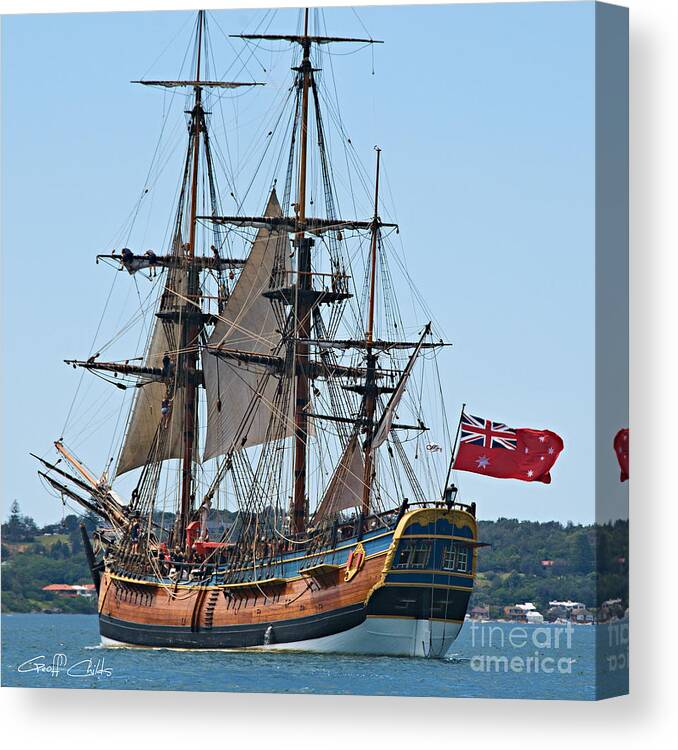Endeavour Canvas Print featuring the photograph Bark Endeavour- at the RAN Centenary Celebrations 2013. by Geoff Childs