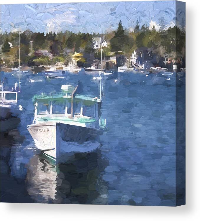 Bass Harbor Canvas Print featuring the photograph Bass Harbor Maine Painterly Effect by Carol Leigh