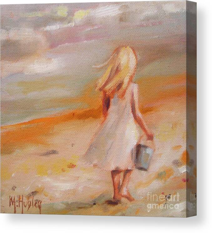 Girl Canvas Print featuring the painting Beach Walk Girl by Mary Hubley