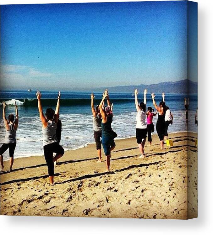  Canvas Print featuring the photograph Beach Yoga In Santa Monica by Lana Rushing
