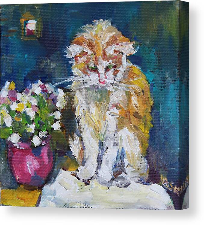 Portrait Canvas Print featuring the painting Beautiful Cat Dohchi by Becky Kim