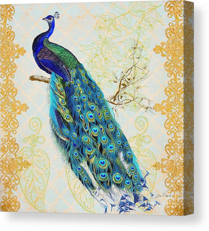 Jean Plout Canvas Print featuring the painting Beautiful Peacock-B by Jean Plout