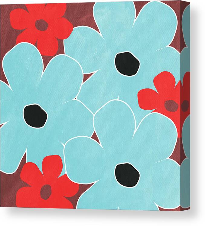 Flowers Canvas Print featuring the mixed media Big Blue Flowers by Linda Woods