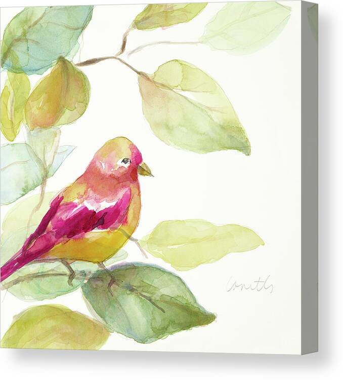Bird Canvas Print featuring the painting Bird In A Tree IIi (magenta) by Lanie Loreth
