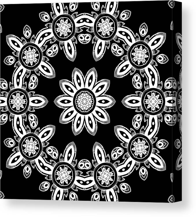 Intricate Canvas Print featuring the mixed media Black and White Medallion 8 by Angelina Tamez