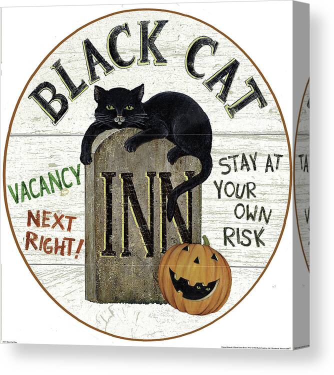 Black Canvas Print featuring the painting Black Cat Plate by David Carter Brown