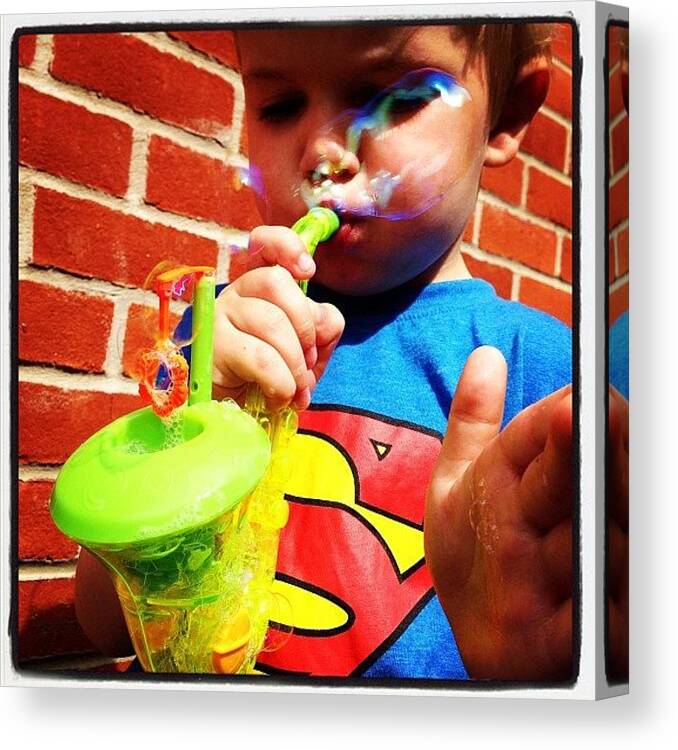 Cute Canvas Print featuring the photograph Blowing Bubbles #ashton #nephew by Samantha Charity Hall