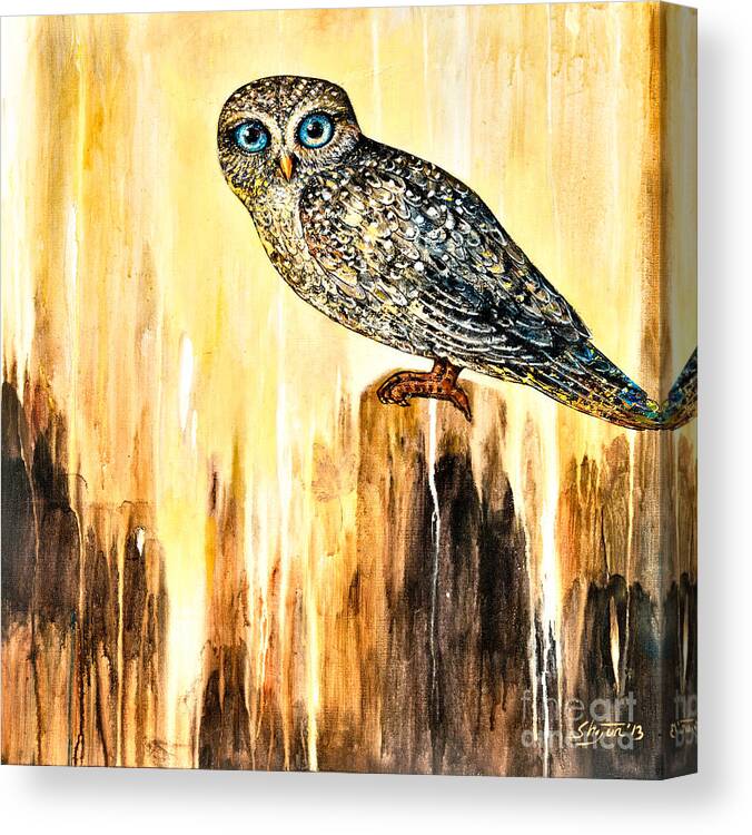 Owl Canvas Print featuring the painting Blue Eyed Owl by Shijun Munns