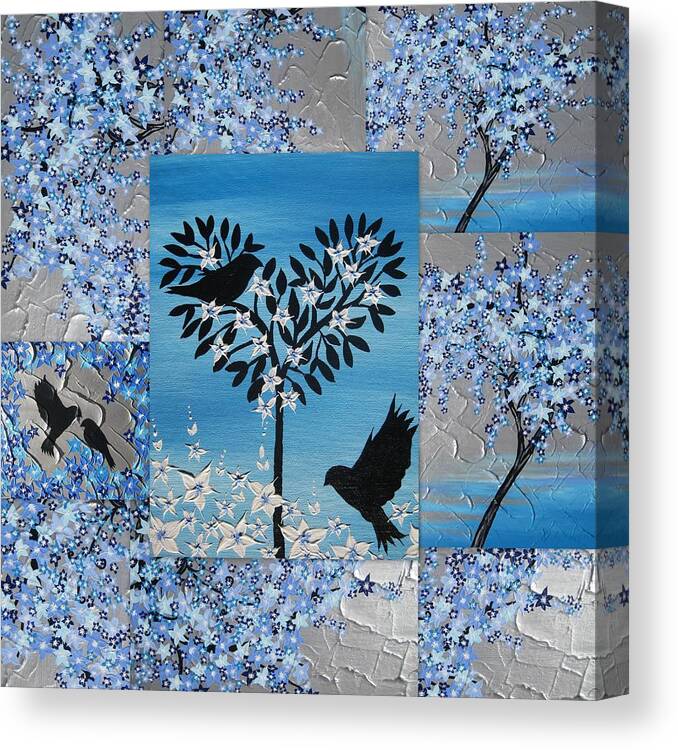 Cherry Blossom Canvas Print featuring the painting Blue Heart Tree by Cathy Jacobs