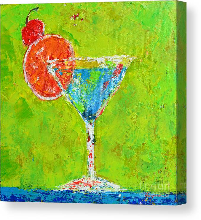 Art Canvas Print featuring the painting Blue Martini - Cherry me up - Modern Art by Patricia Awapara