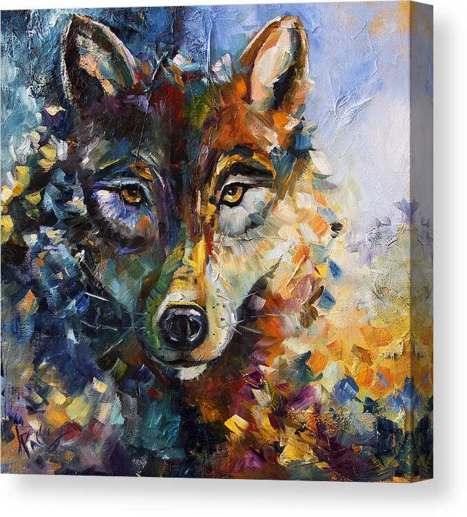 Blue Moon Wolf Canvas Print featuring the painting Blue Moon Wolf by Laurie Pace