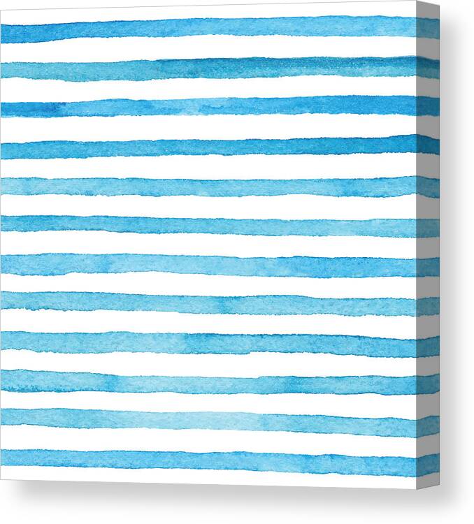 Watercolor Painting Canvas Print featuring the drawing Blue Watercolor Stripes Pattern by Saemilee