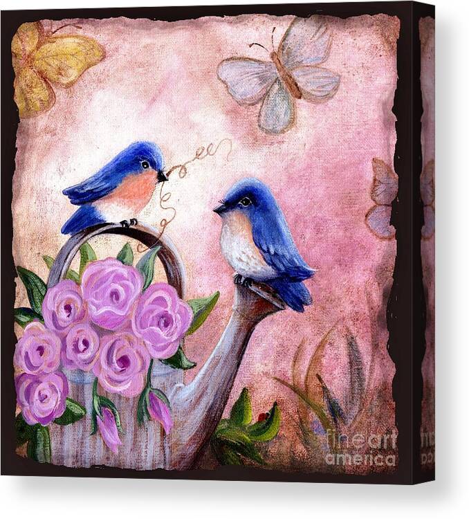 Shabby Chic Canvas Print featuring the painting Bluebirds And Butterflies by Marilyn Smith