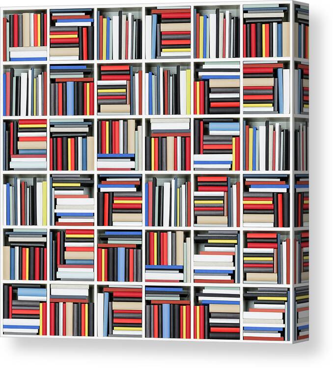 Large Group Of Objects Canvas Print featuring the photograph Books In A Shelf by Jorg Greuel