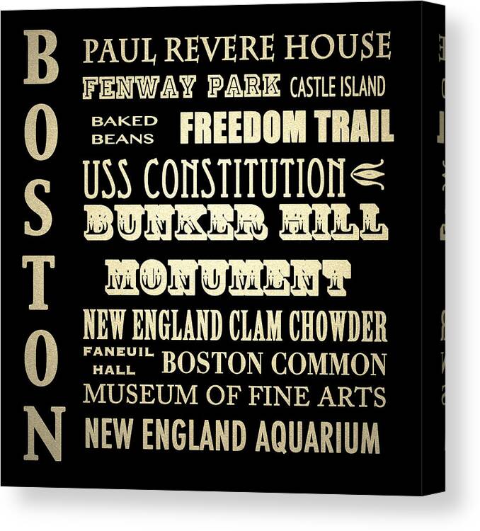 Boston Canvas Print featuring the digital art Boston Massachusetts Famous Landmarks by Patricia Lintner