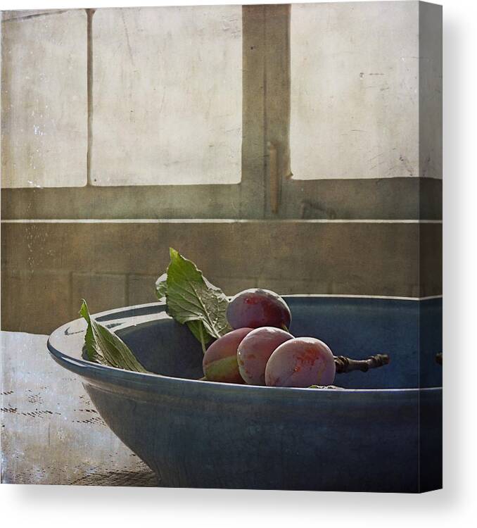 Sally Banfill Canvas Print featuring the photograph Bowl Full of Plums by Sally Banfill