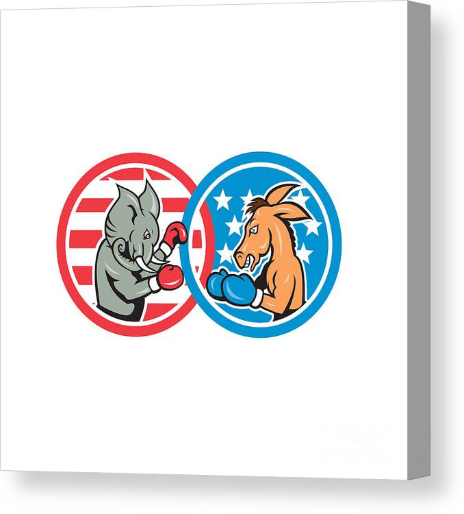 Boxing Canvas Print featuring the digital art Boxing Democrat Donkey Versus Republican Elephant Mascot by Aloysius Patrimonio