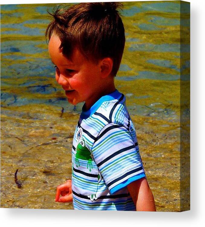 Boy Canvas Print featuring the photograph #boy#beach#seaside by Vicky Combs