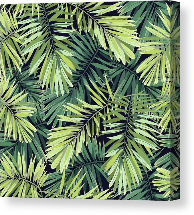 Tropical Rainforest Canvas Print featuring the digital art Bright Green Background With Tropical by Msmoloko