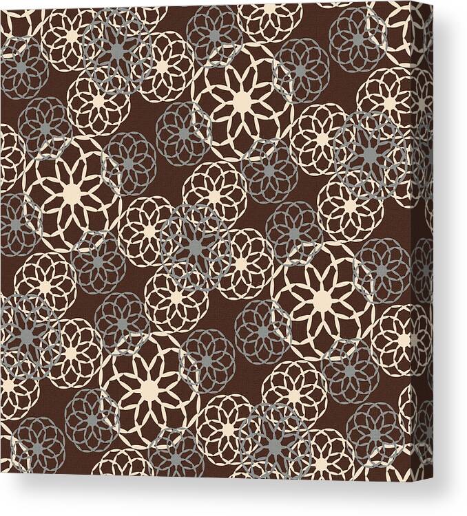 Brown Canvas Print featuring the mixed media Brown and Silver Floral Pattern by Christina Rollo