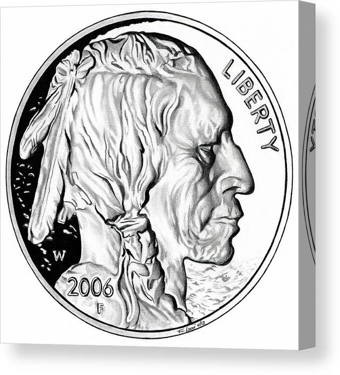 United States Mint Canvas Print featuring the drawing Buffalo Nickel by Fred Larucci