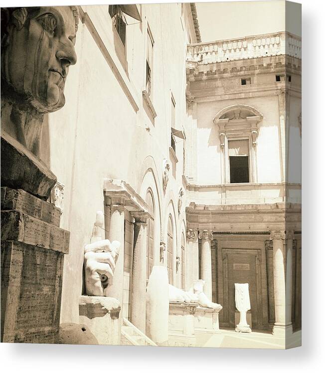 Rome Canvas Print featuring the photograph Building With Sculptures In Rome by Horst P. Horst