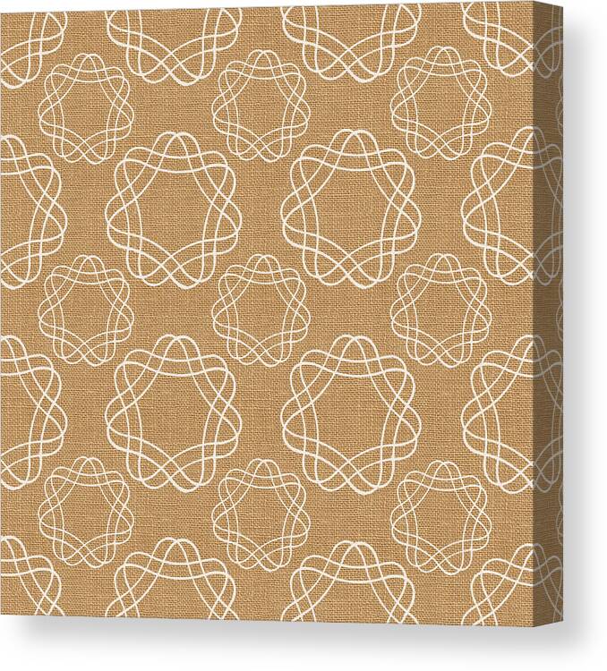 Burlap Canvas Print featuring the mixed media Burlap and White Geometric Flowers by Linda Woods