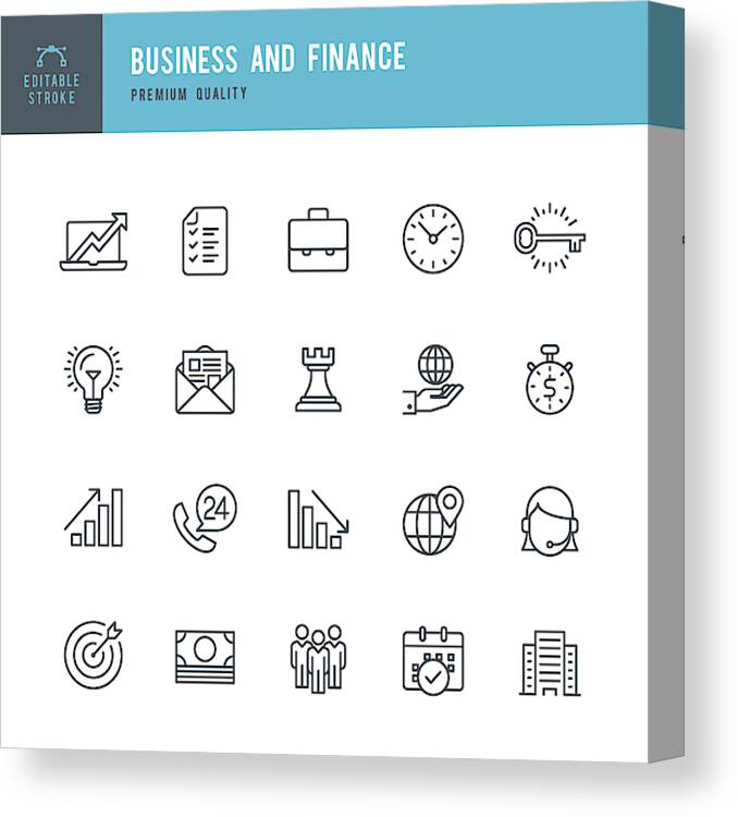 Globe Canvas Print featuring the drawing Business and Finance - Thin Line Icon Set by Fonikum
