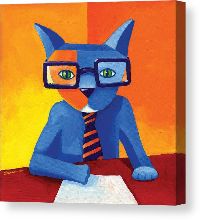 Cat Canvas Print featuring the painting Business Cat by Mike Lawrence