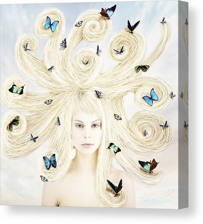 Girl Canvas Print featuring the digital art Butterfly girl by Linda Lees