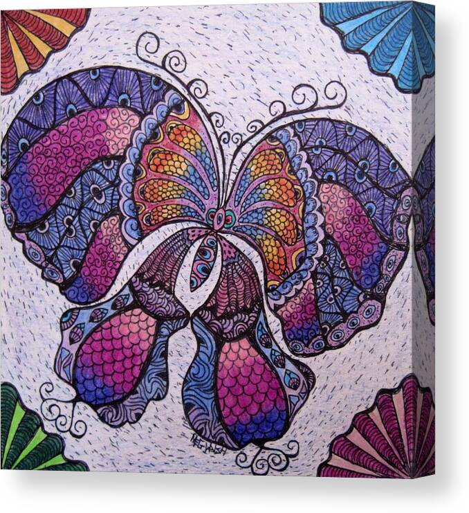 Butterflies Canvas Print featuring the drawing Butterfly tangle by Megan Walsh