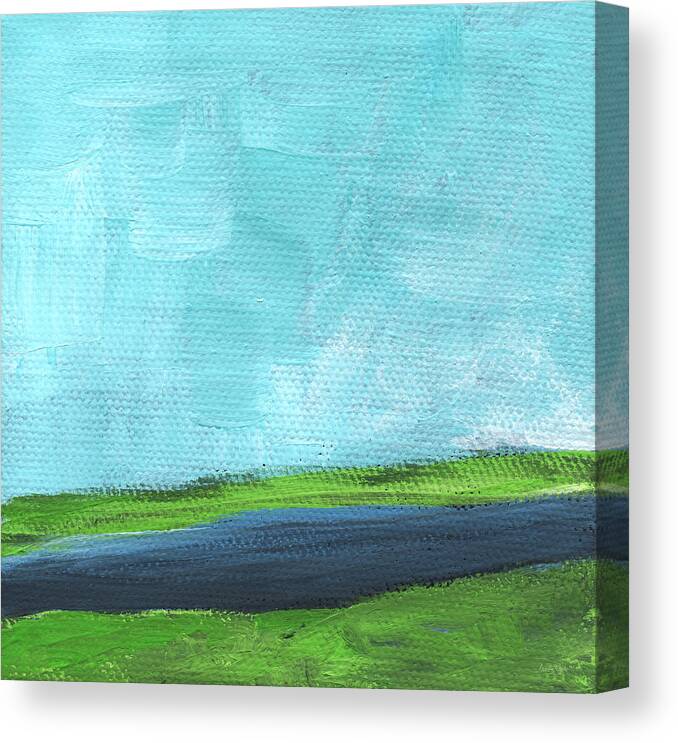 River Canvas Print featuring the painting By The River- abstract landscape painting by Linda Woods