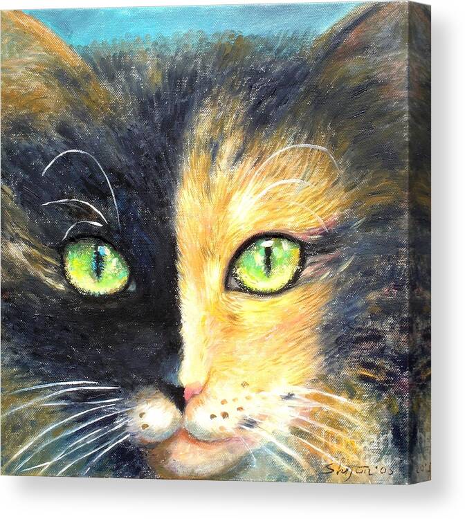 Cat Art Print Shijun Munns Cat Art Canvas Print featuring the painting Calico Cat by Shijun Munns