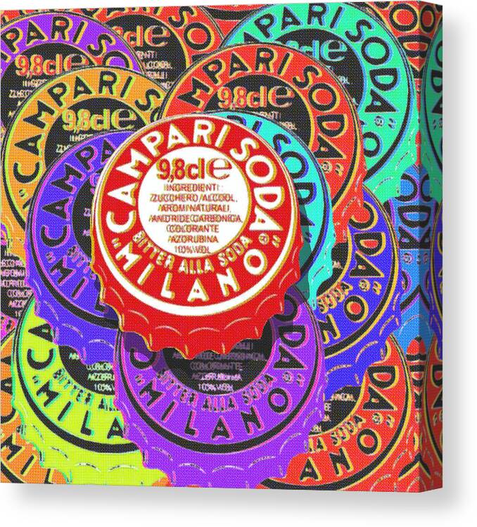 Campari Canvas Print featuring the painting Campari Soda Caps by Tony Rubino