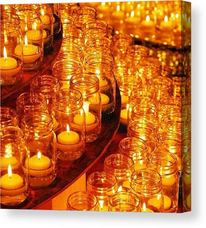 Candle  Light  Bottle  Night  It Stands In A Line.  A Lot  Candle  Flame  Fire Canvas Print featuring the photograph Candle Lights by Akiraphoto Mypureheart