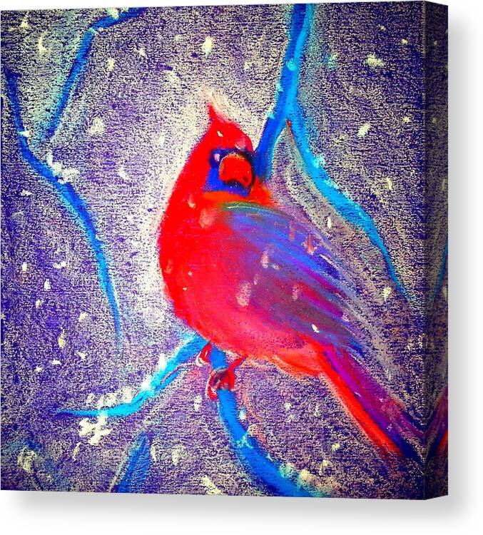 Cardinal In Snow Canvas Print featuring the painting Cardinal in snow by Sue Jacobi