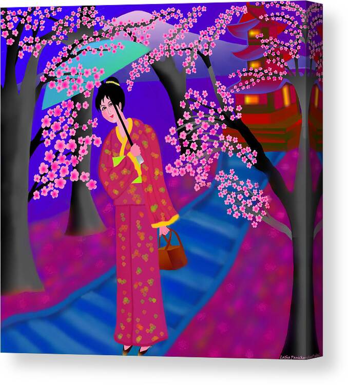 Cherry Blossoms Painting Canvas Print featuring the digital art Cherry Blossoms by Latha Gokuldas Panicker