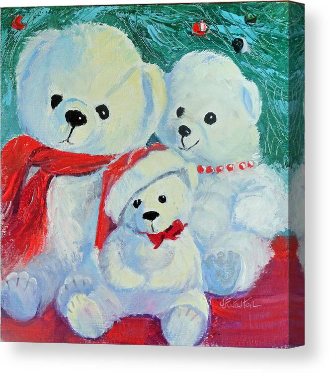Christmas Canvas Print featuring the painting Christmas Bears by Judy Fischer Walton