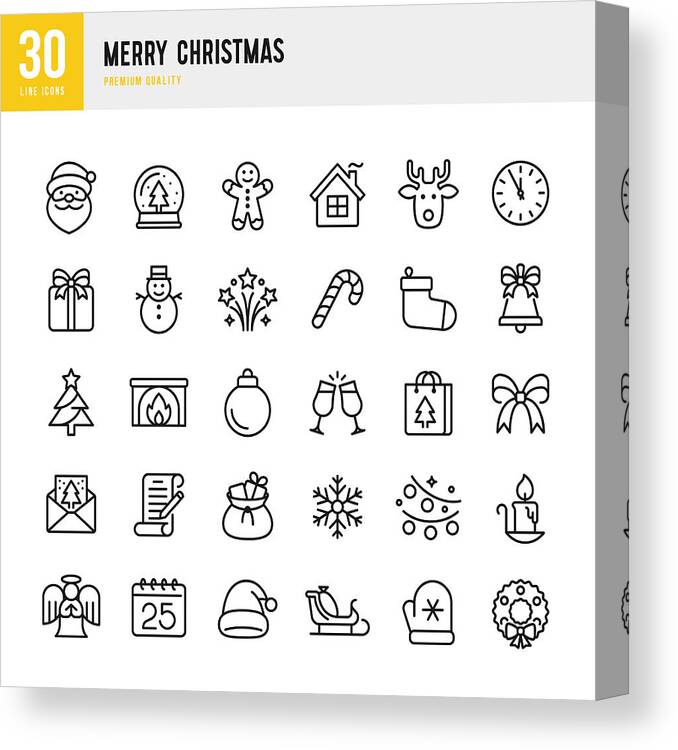 Stroking Canvas Print featuring the drawing Christmas - thin line vector icon set. Pixel Perfect. Set contains such icons as Santa Claus, Christmas, Gift, Reindeer, Christmas Tree, Snowflake. by Fonikum